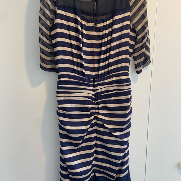 Tracy Reese Blue and Tan Ruched Sheath Dress with 3/4 Dolman Sleeves - Picture 6 of 7